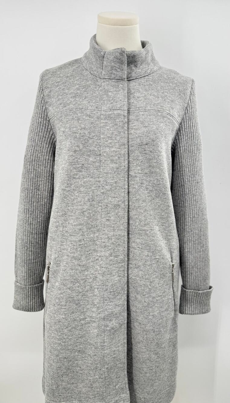 Barbour Kilchurch Knit Wool Jacket Coat Gray Overcoat Longline Sweater Coat 6